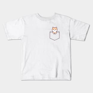 Cute Cat in Fake Pocket - Orange and White Kids T-Shirt